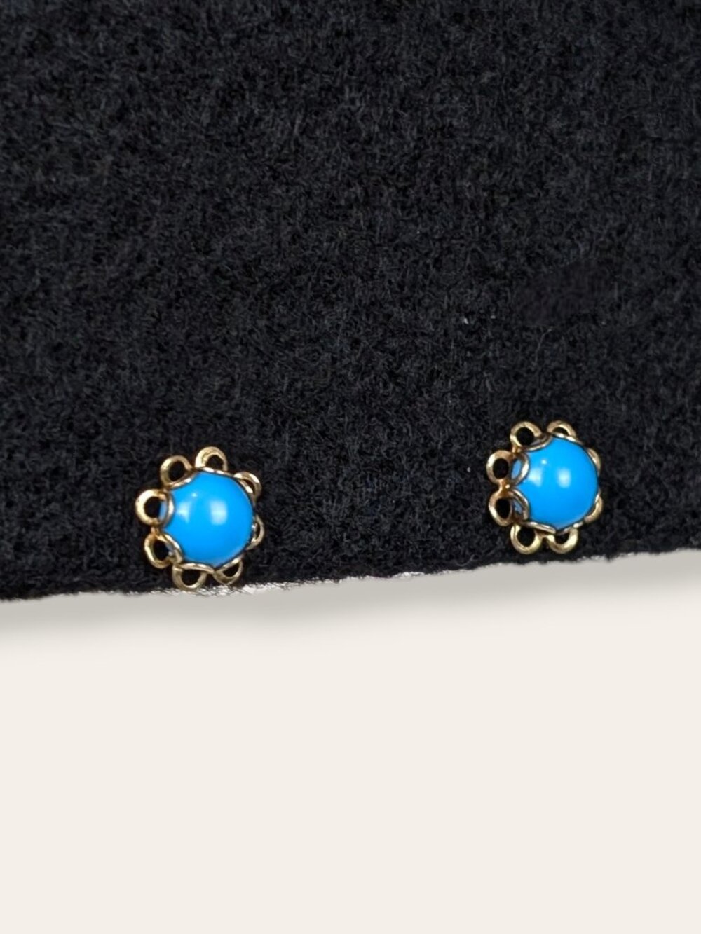 Vintage Dainty 10K Gold Florette Turquoise Cabochon Earrings